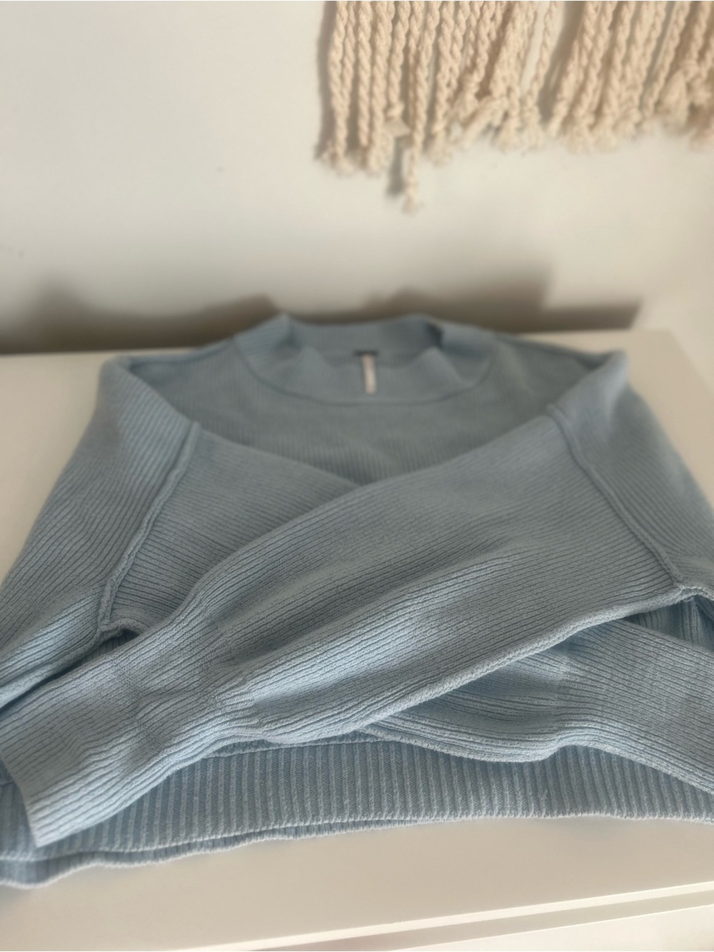 Free People Pale Blue Ribbed Crewneck Sweater